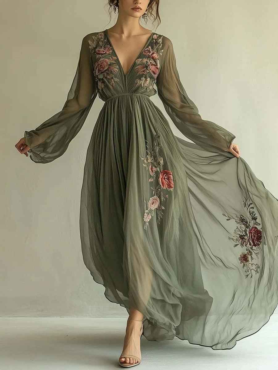 Robe Tendance en Mousseline à Imprimé Élégant