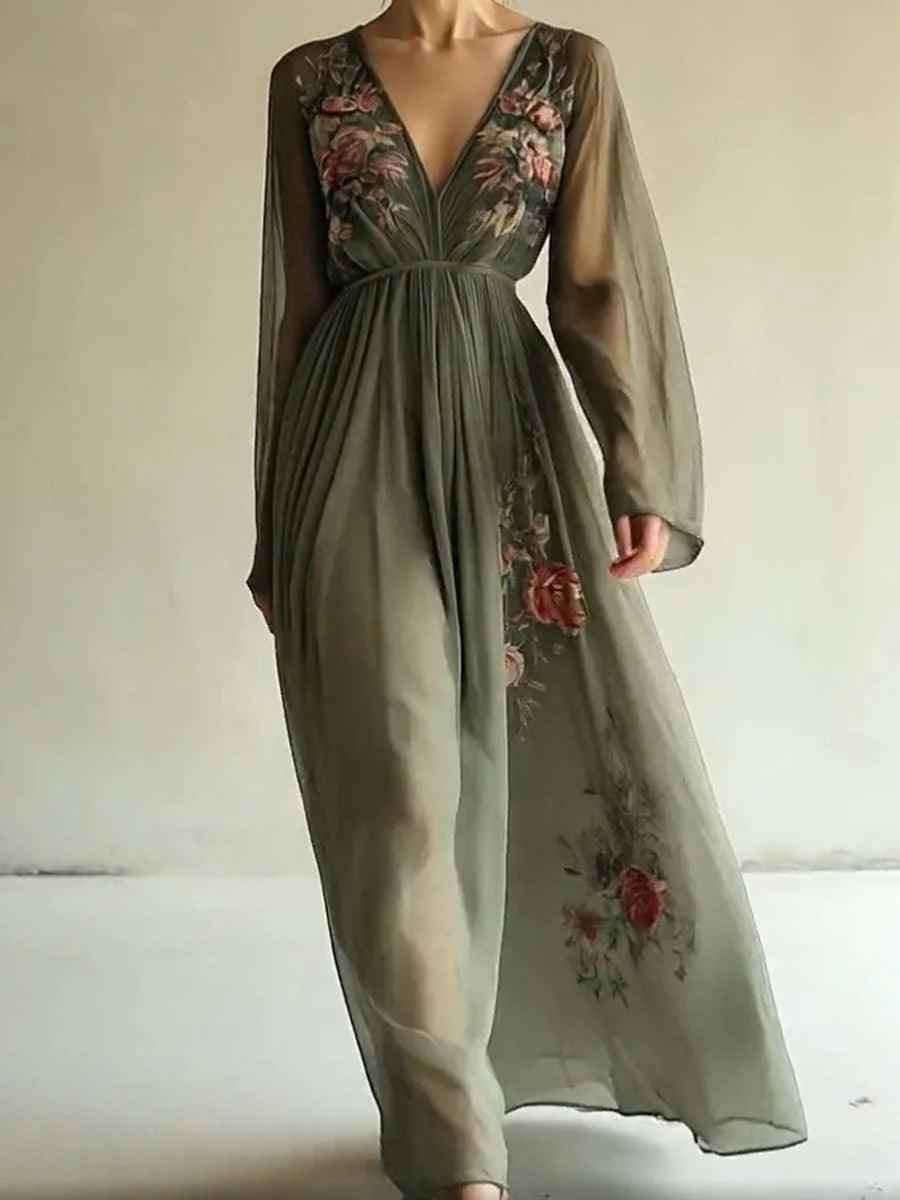Robe Tendance en Mousseline à Imprimé Élégant