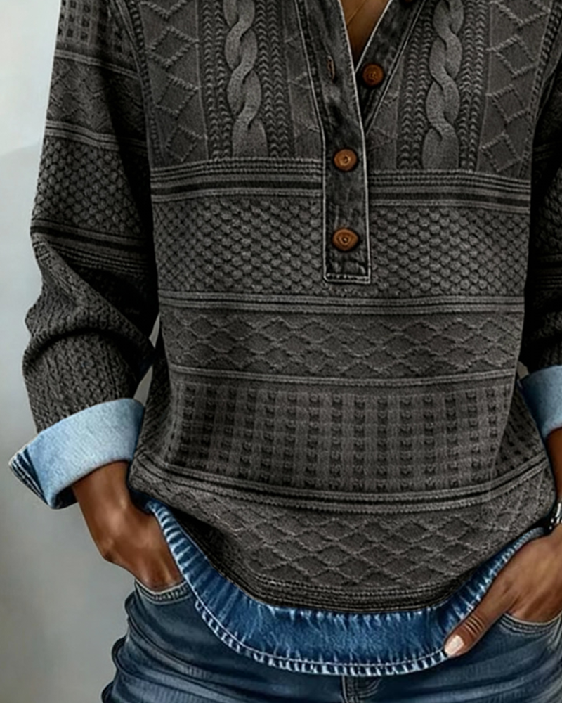 Chic Sweatshirt mit halbgeknöpftem Kragen Sweatshirt