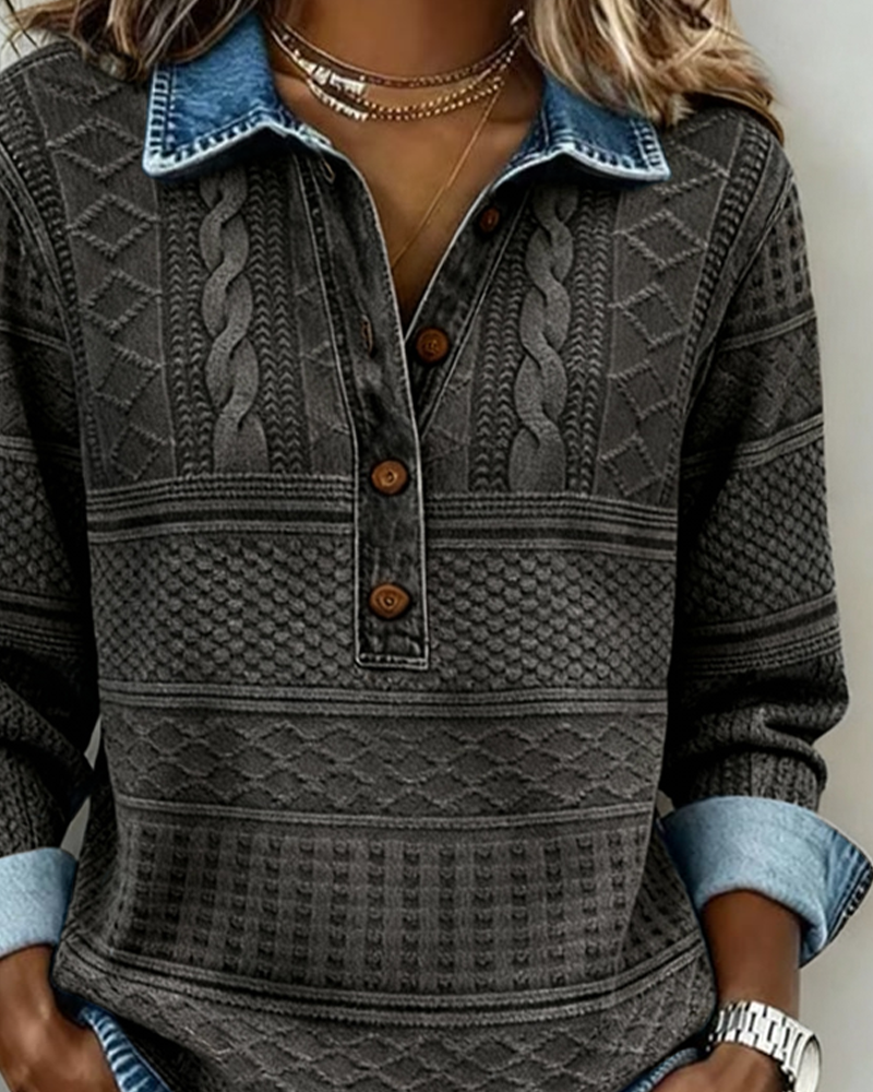 Chic Sweatshirt mit halbgeknöpftem Kragen Sweatshirt