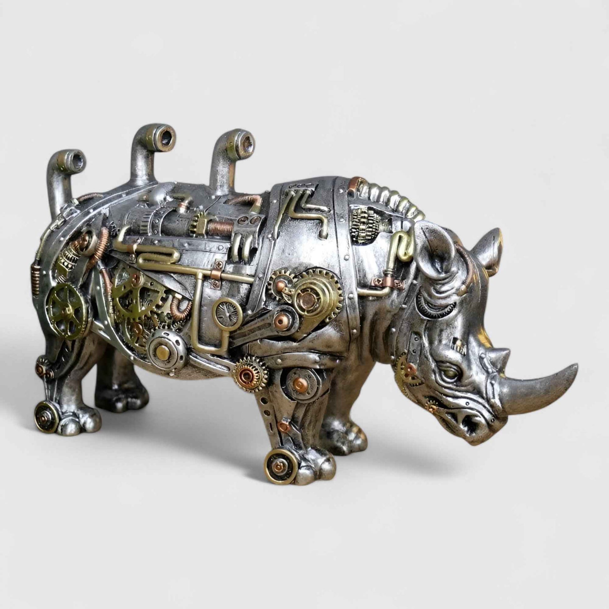 Sculptures d'animaux : Sculpture Animaux Steampunk en Résine et Bronze pour une Décoration Unique dans Rhinocéros: 240g dimensions: 20 x 8 x 13 cm de Marche Lino