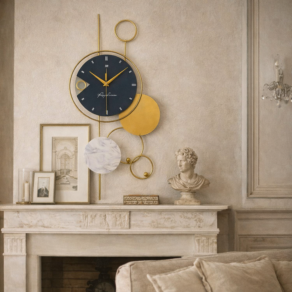 Horloge Murale Design Moderne Métal Doré Cadran Silencieux Quartz 78x38 Cm