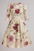 Robe midi à imprimé floral et manches 3/4 Femme