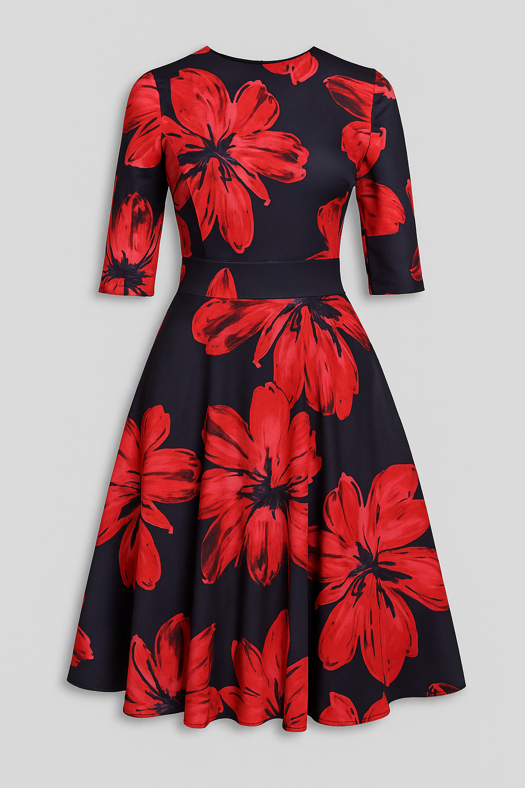 Robe midi à imprimé floral et manches 3/4 Femme