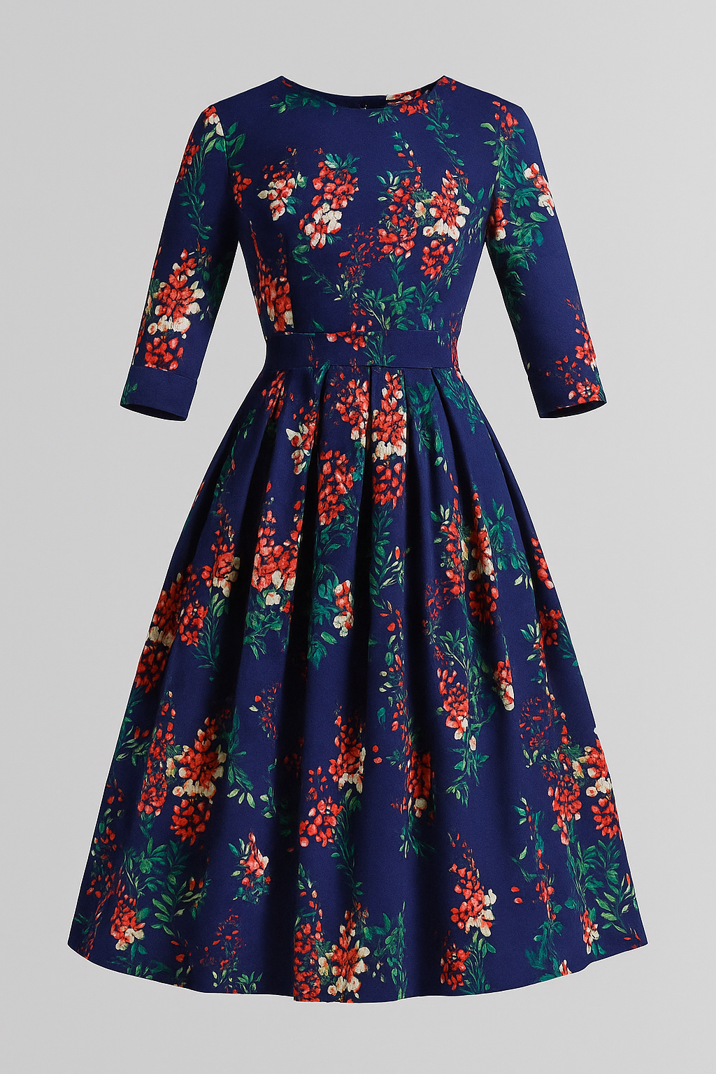 Robe midi à imprimé floral et manches 3/4 Femme