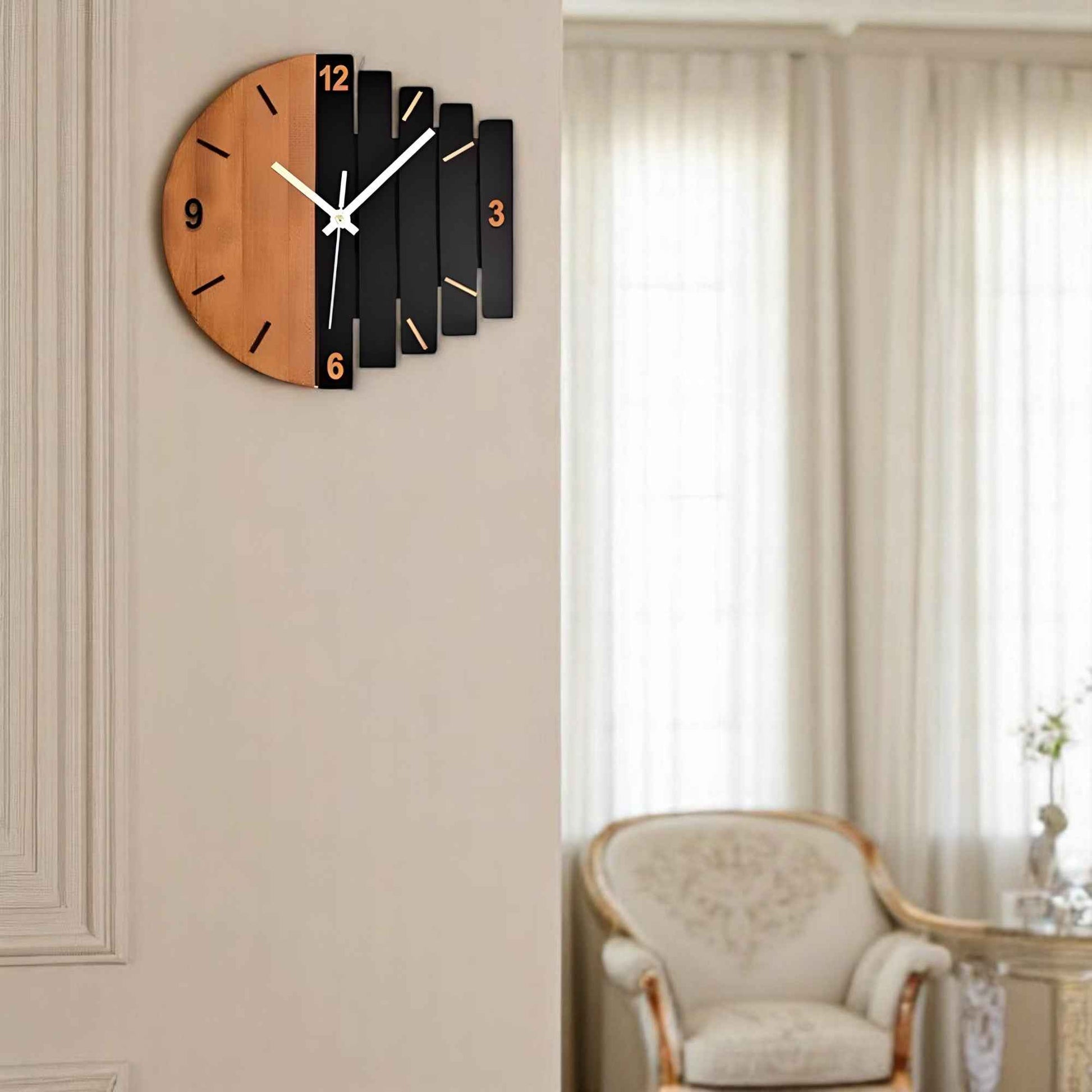 Horloges murales : Grande Horloge Murale en Bois Design Élégante et Moderne dans de Marche Lino