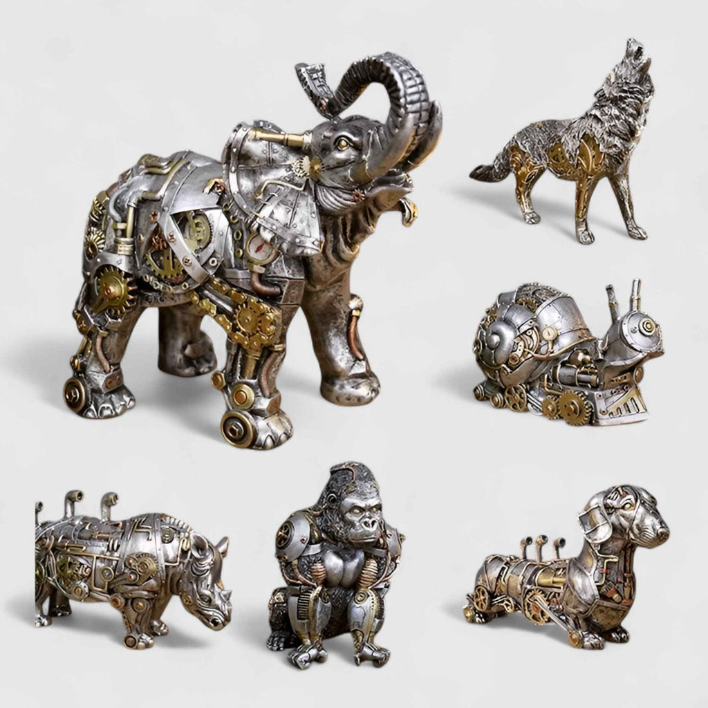 Sculptures d'animaux : Sculpture Animaux Steampunk en Résine et Bronze pour une Décoration Unique dans de Marche Lino