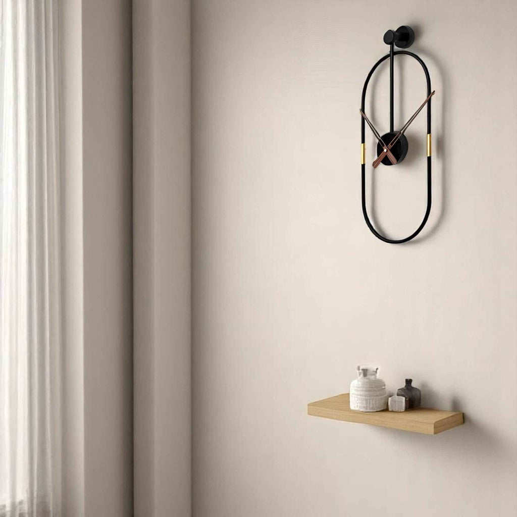 Horloges murales : Grande Horloge Murale Design Métal Noir Minimaliste dans de Marche Lino