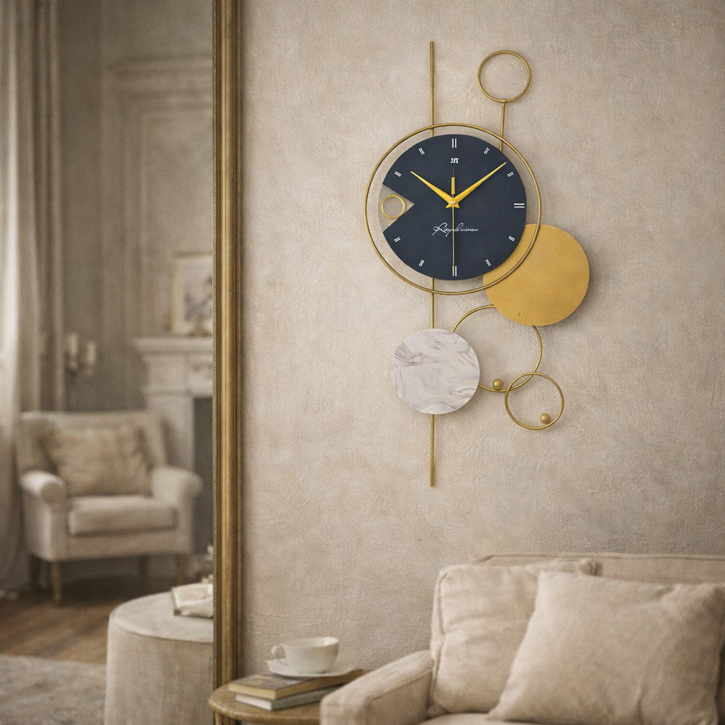 Horloge Murale Design Moderne Métal Doré Cadran Silencieux Quartz 78x38 Cm