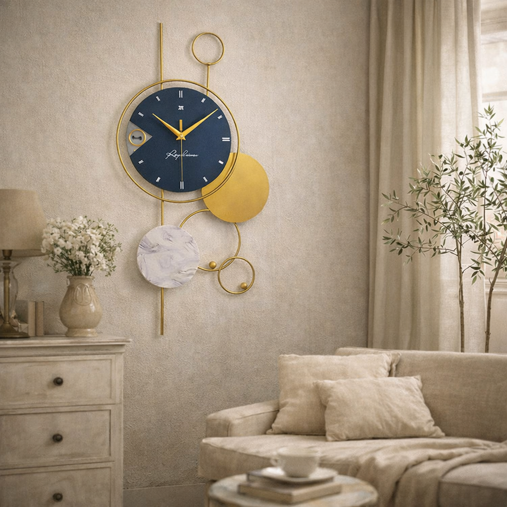 Horloge Murale Design Moderne Métal Doré Cadran Silencieux Quartz 78x38 Cm