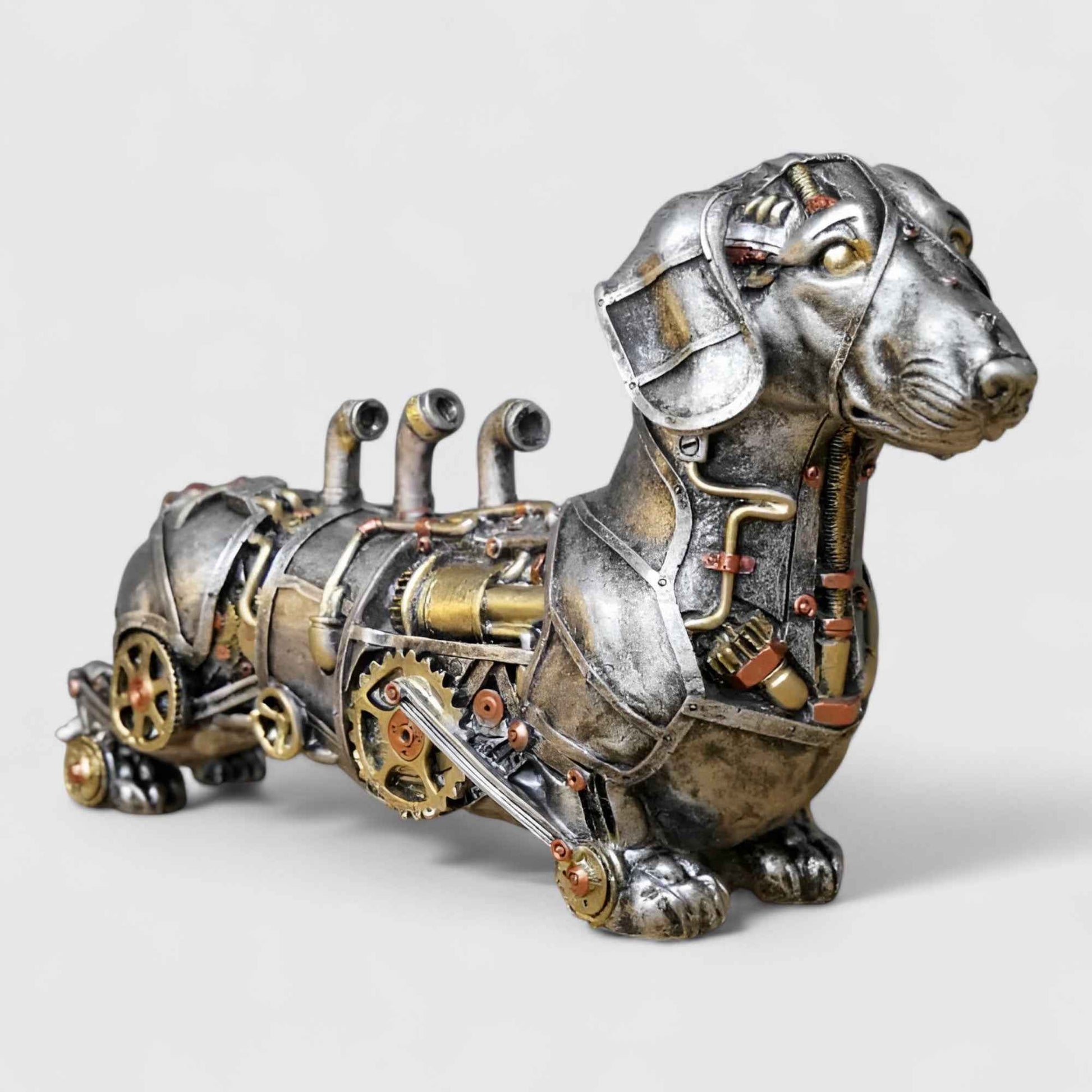Sculptures d'animaux : Sculpture Animaux Steampunk en Résine et Bronze pour une Décoration Unique dans Teckel: 320g dimensions: 19 x 6 x 12 cm de Marche Lino