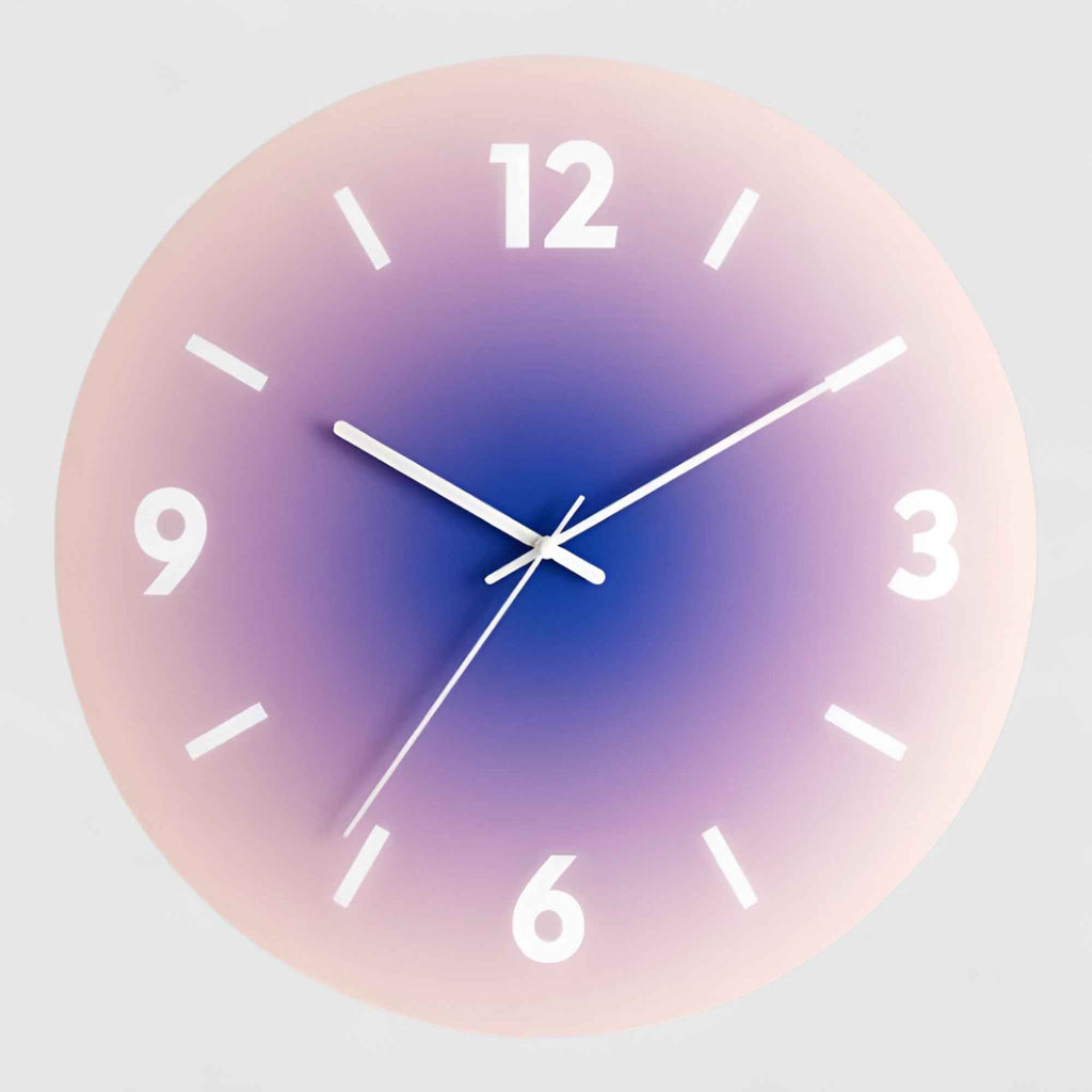 Horloges murales : Horloge Murale Design en Verre Silencieuse - Élégance Moderne, 30/35 cm de Diamètre dans Violet Avec chiffres de Marche Lino