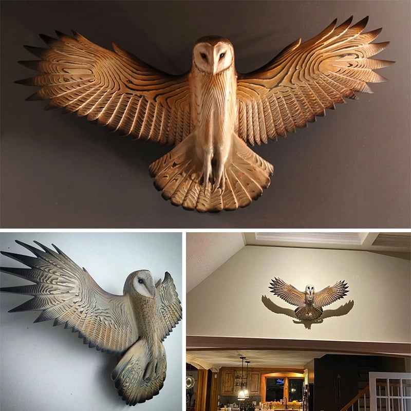Sculptures murales : Sculpture Murale Chouette Bois Artisanale Marron pour Décoration Moderne dans de Marche Lino