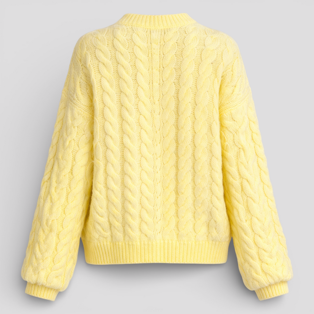 Damen gelber Zopfmusterpullover Acryl Pflegeleicht