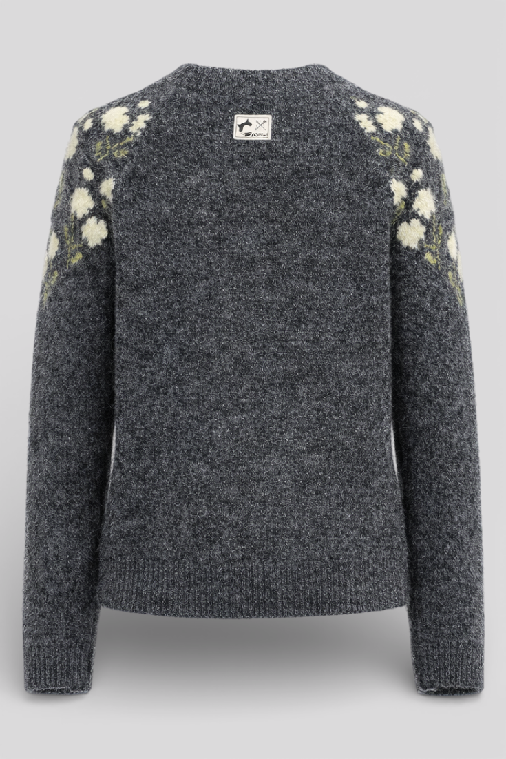 Weit geschnittener Damenpullover mit 3D-Stickerei, Vintage, Wolle
