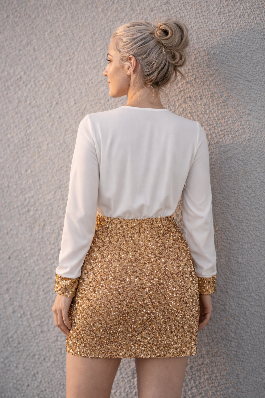 Blouse Portefeuille Femme Minijupe à Paillettes Or