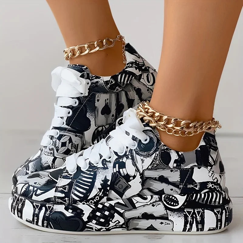 Baskets Femmes Imprimé Graffiti Tendance 1