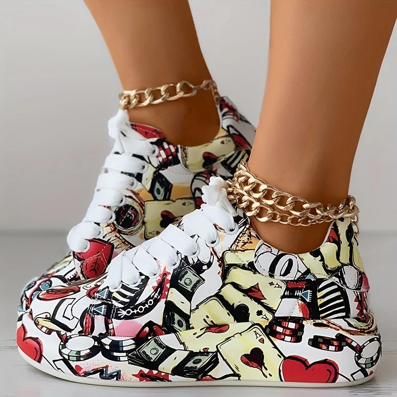 Baskets Femmes Imprimé Graffiti Tendance 2