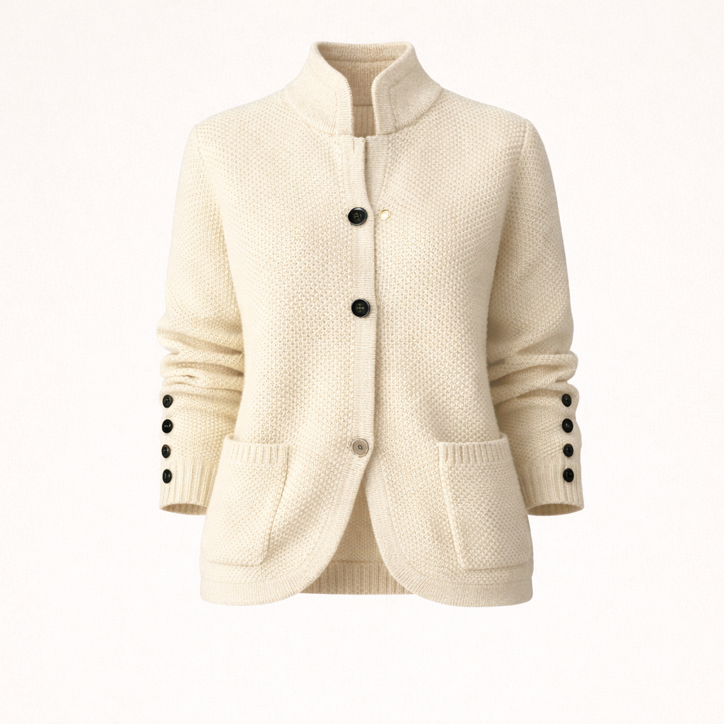 Cardigan Femme Maille Câblée Boutons Bois