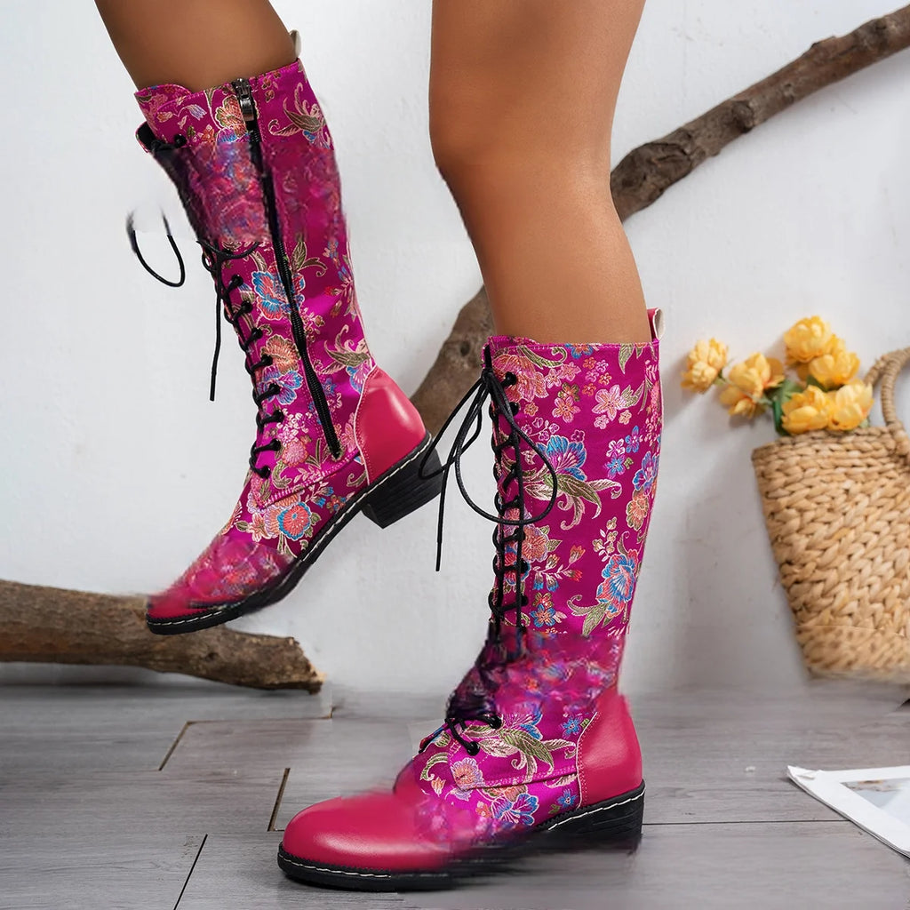 Bottes Hiver Femme Rétro Noires Brodées 1