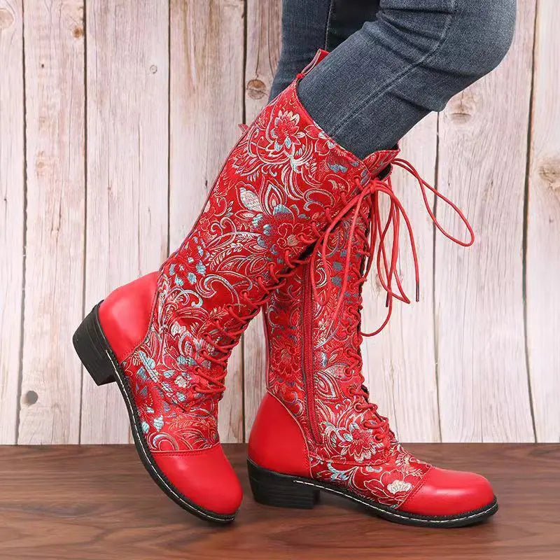 Bottes Hiver Femme Rétro Noires Brodées 2