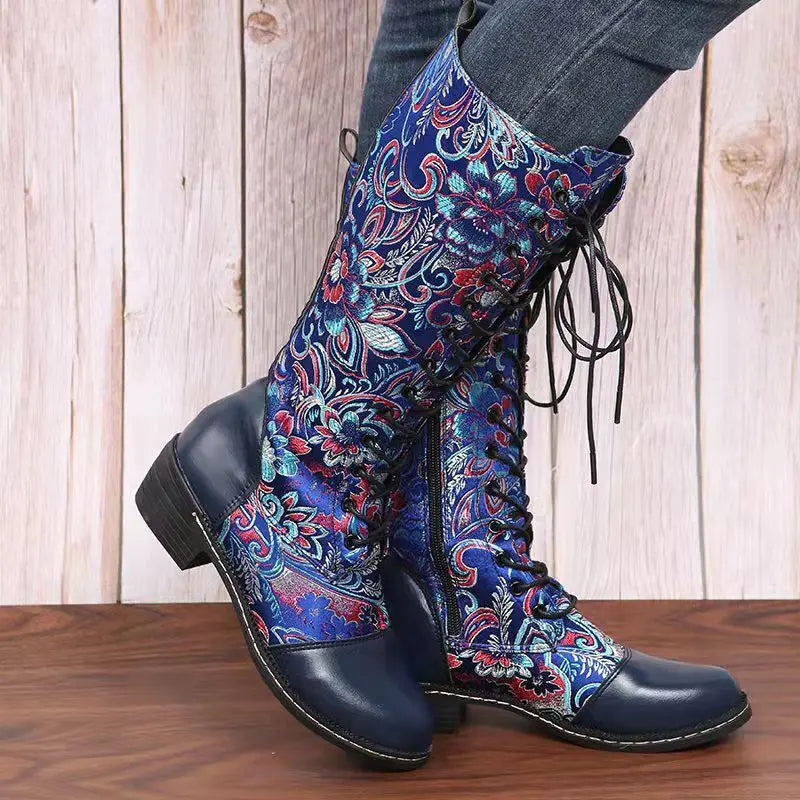 Bottes Hiver Femme Rétro Noires Brodées 3