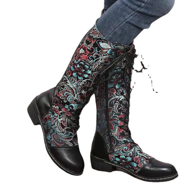 Bottes Hiver Femme Rétro Noires Brodées 4