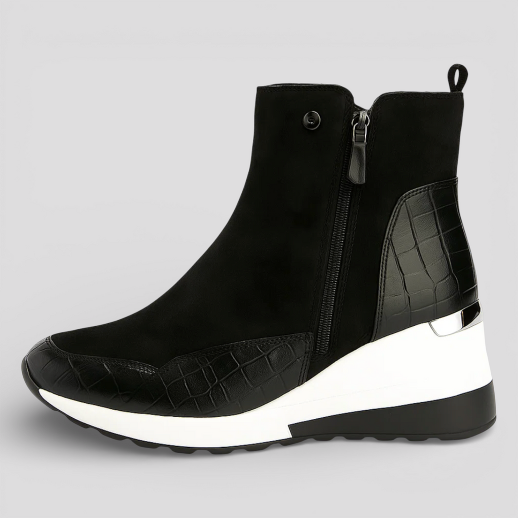 Bottes Noires Femme à Semelle Compensée Cuir