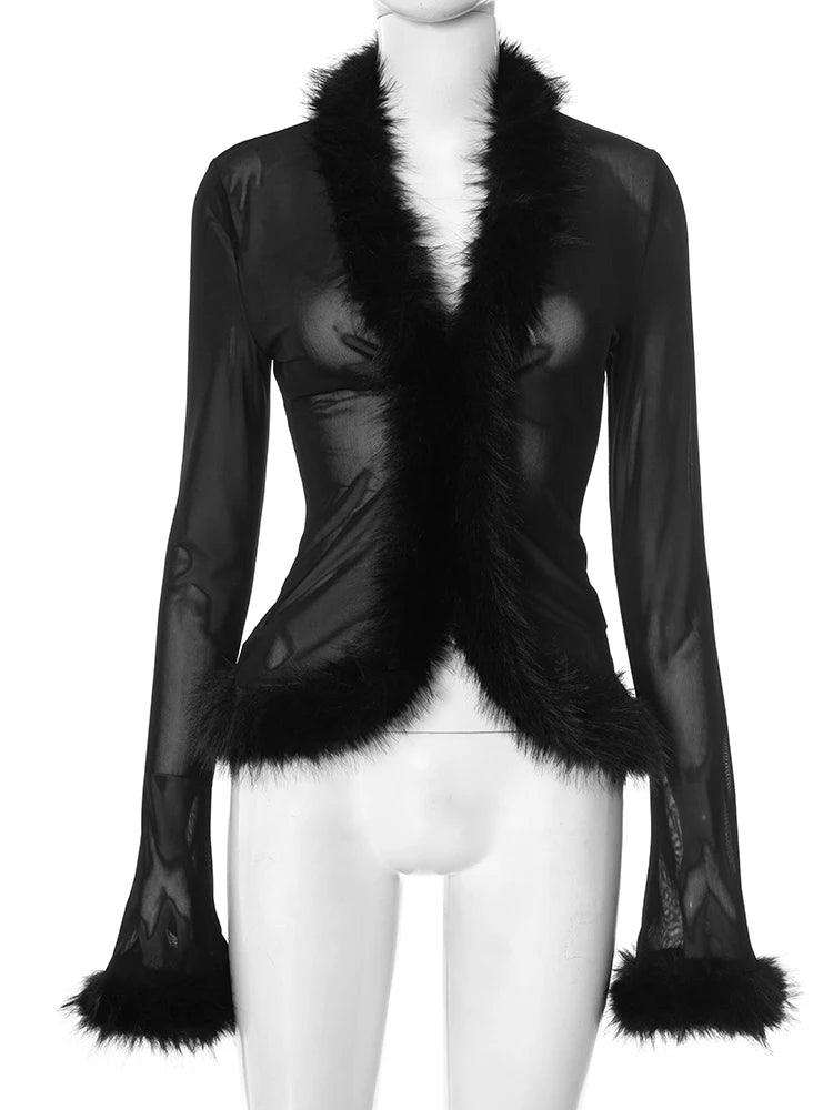 Cardigan Femme Transparent Chic à Manches Longues 5