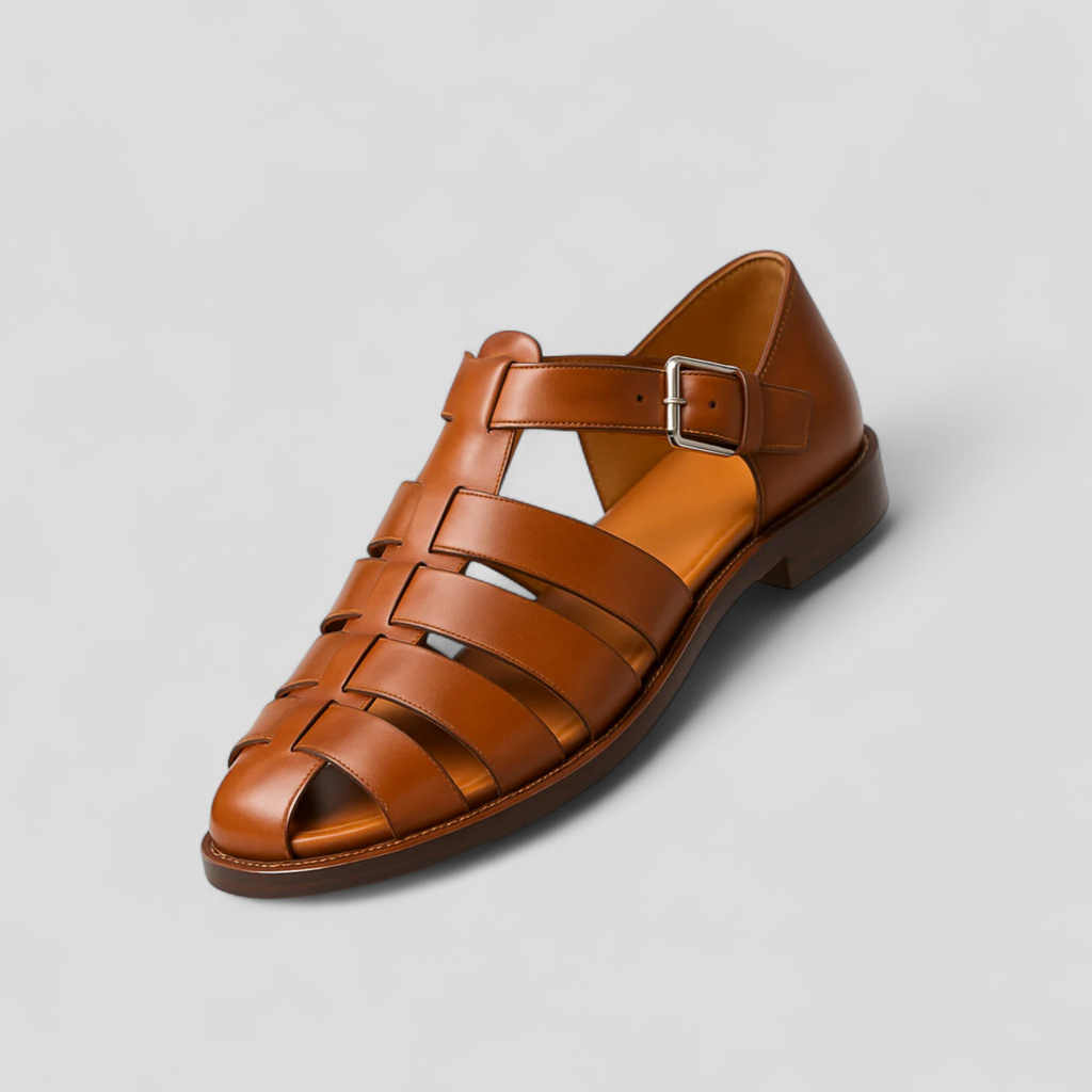 Sandales Homme Classiques Noires en Cuir Véritable, Confortables avec Boucle Réglable et Respirantes