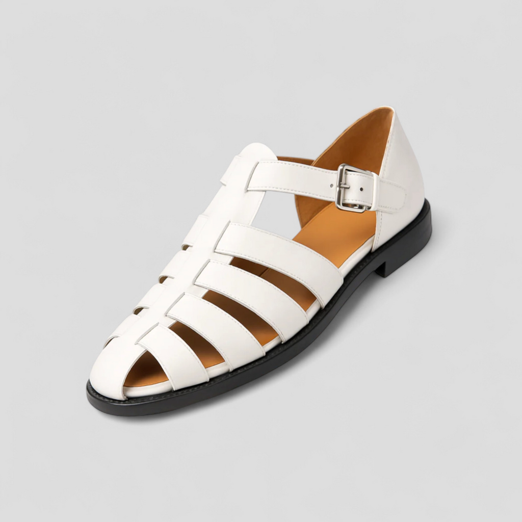 Sandales Homme Classiques Noires en Cuir Véritable, Confortables avec Boucle Réglable et Respirantes