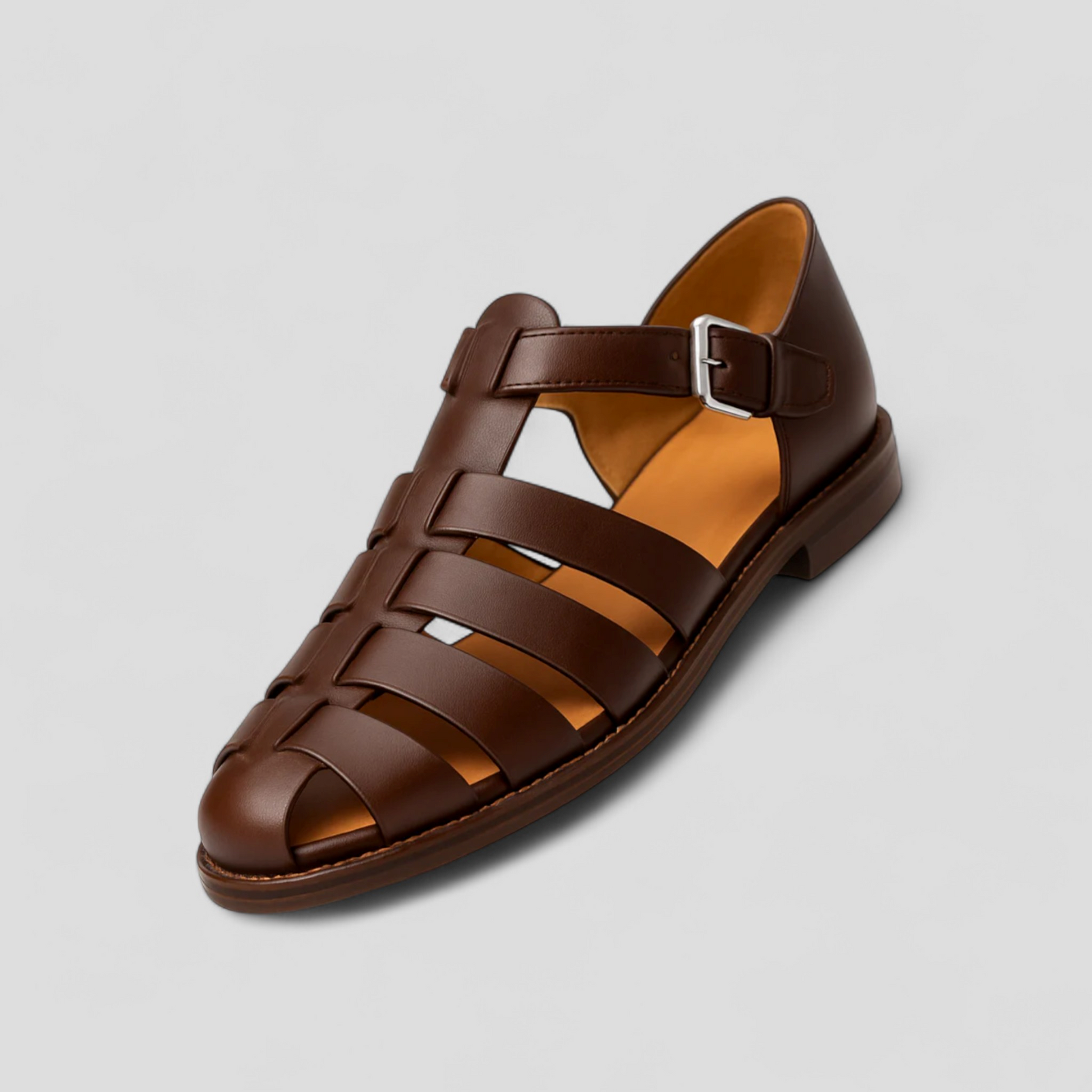 Sandales Homme Classiques Noires en Cuir Véritable, Confortables avec Boucle Réglable et Respirantes