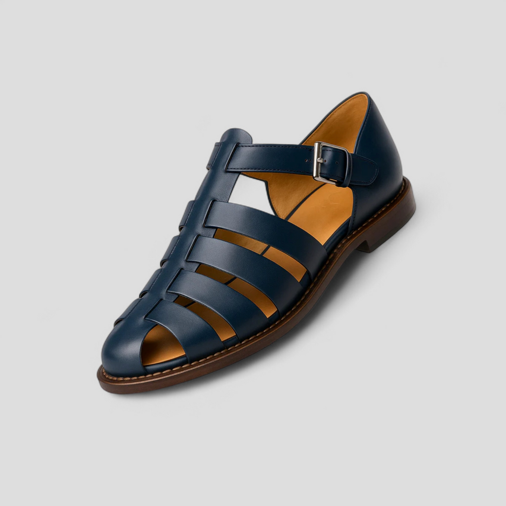 Sandales Homme Classiques Noires en Cuir Véritable, Confortables avec Boucle Réglable et Respirantes