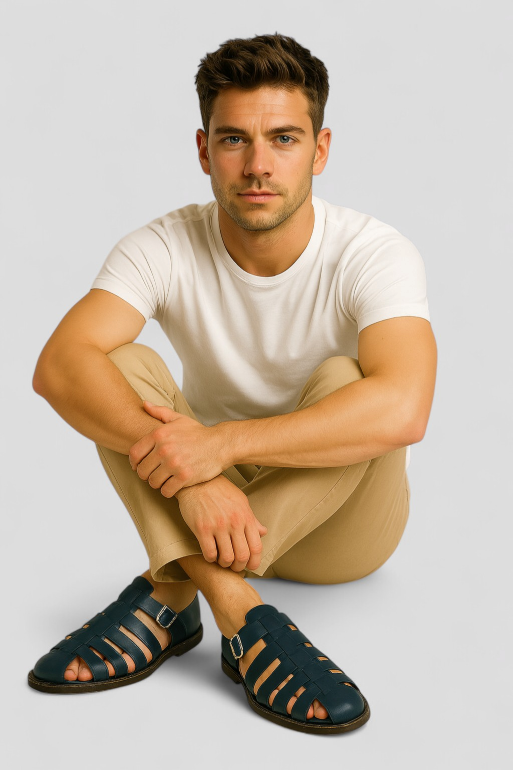Sandales Homme Classiques Noires en Cuir Véritable, Confortables avec Boucle Réglable et Respirantes