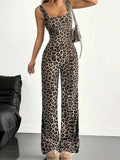 Damen-Overall mit Leopardenmuster, taillierte Passform