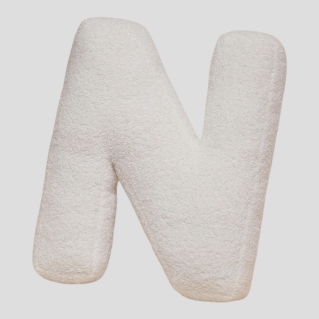 Coussin Lettre en Peluche – Alphabet Décoratif Blanc – 40 cm