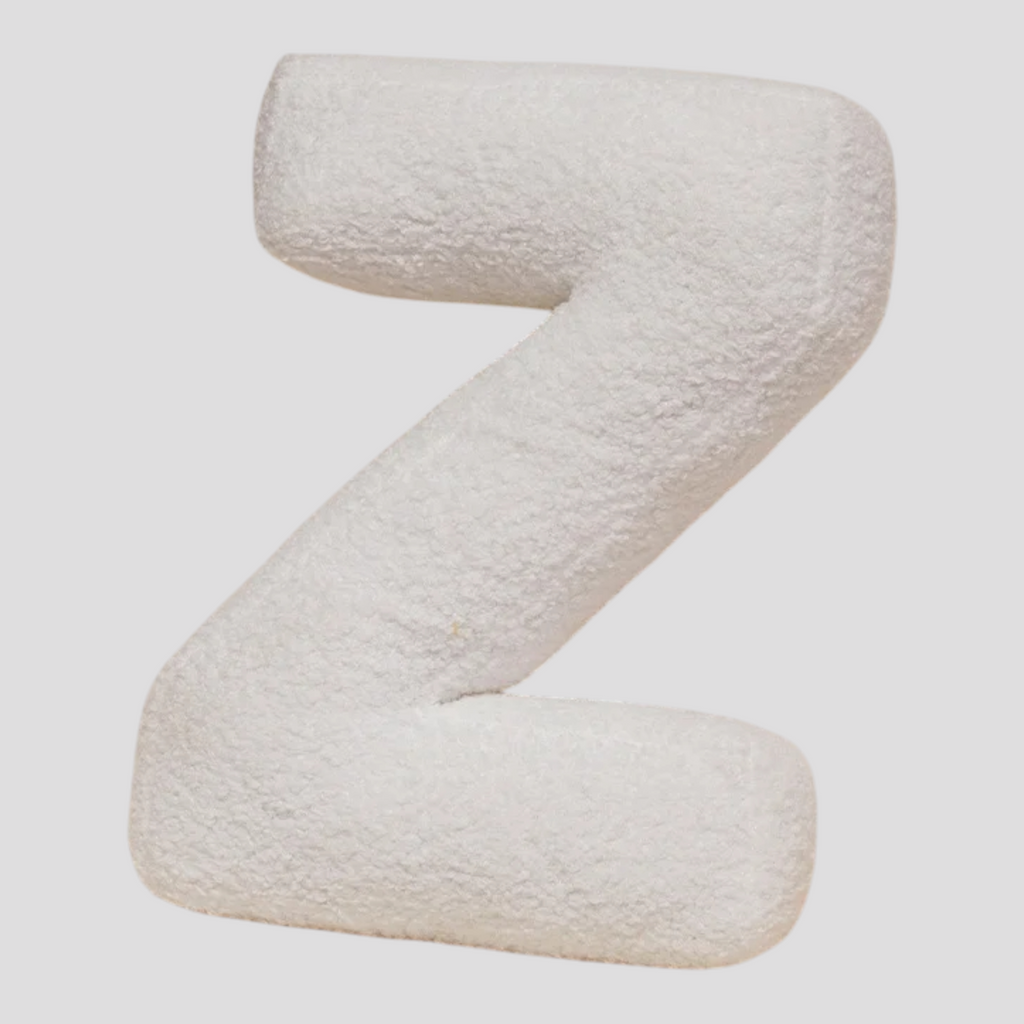 Coussin Lettre en Peluche Coton – Alphabet Décoratif Blanc, 40 Cm