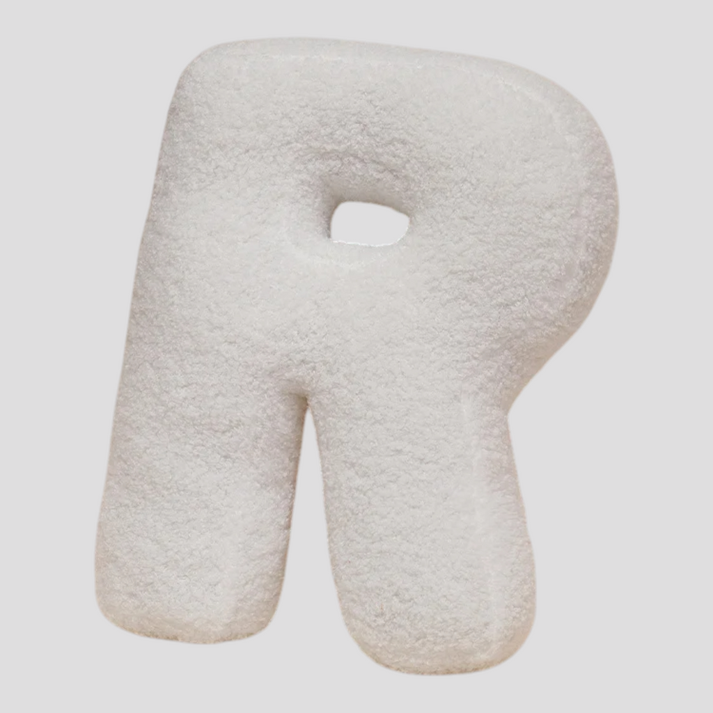 Coussin Lettre en Peluche Coton – Alphabet Décoratif Blanc, 40 Cm