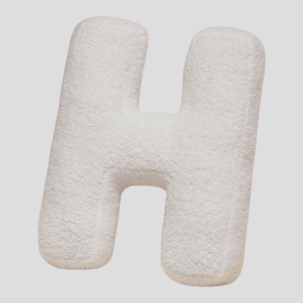 Coussin Lettre en Peluche Coton – Alphabet Décoratif Blanc, 40 Cm