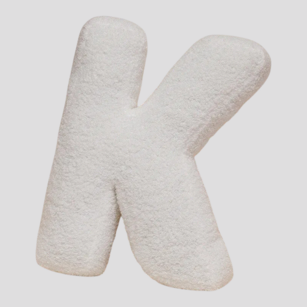 Coussin Lettre en Peluche Coton – Alphabet Décoratif Blanc, 40 Cm