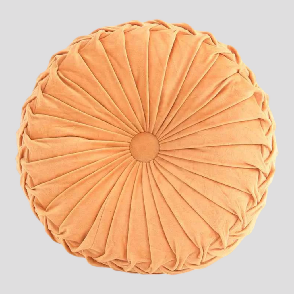 Coussin Rond Plissé 3D en Velours – 3 Cm