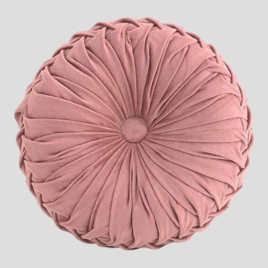 Coussin Rond Plissé 3D en Velours – 3 Cm