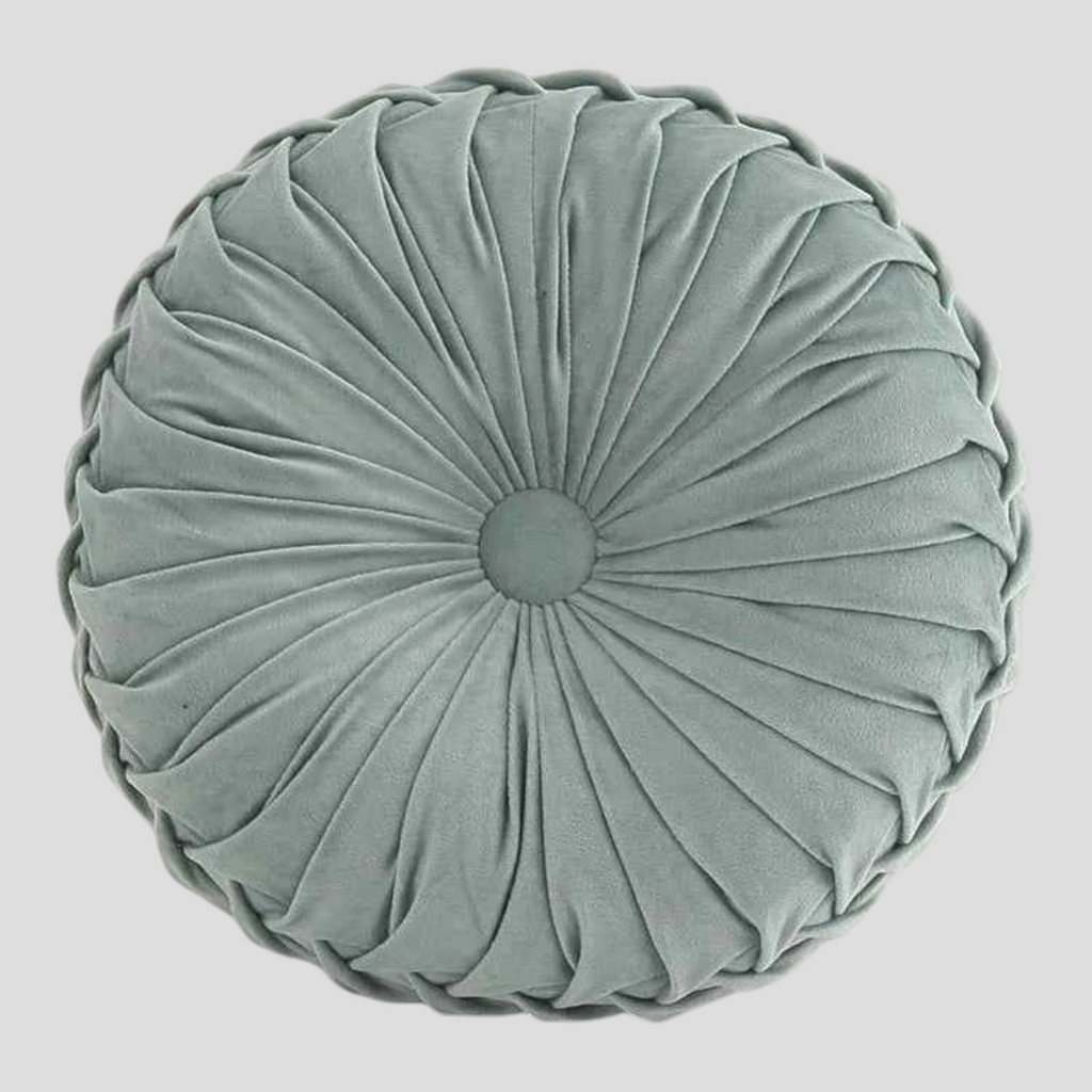 Coussin Rond Plissé 3D en Velours – 3 Cm