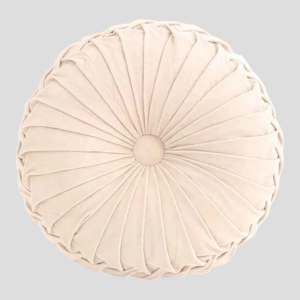 Coussin Rond Plissé 3D en Velours – 3 Cm