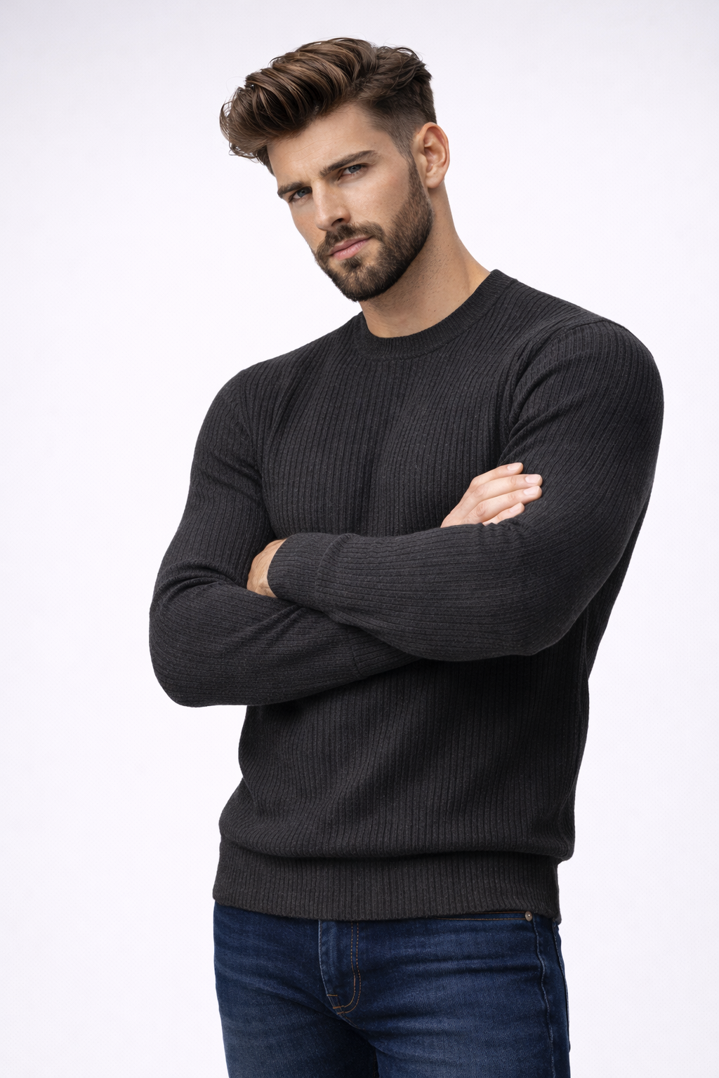 Herren Slim Fit Rippstrickpullover Bequeme Herrenmode