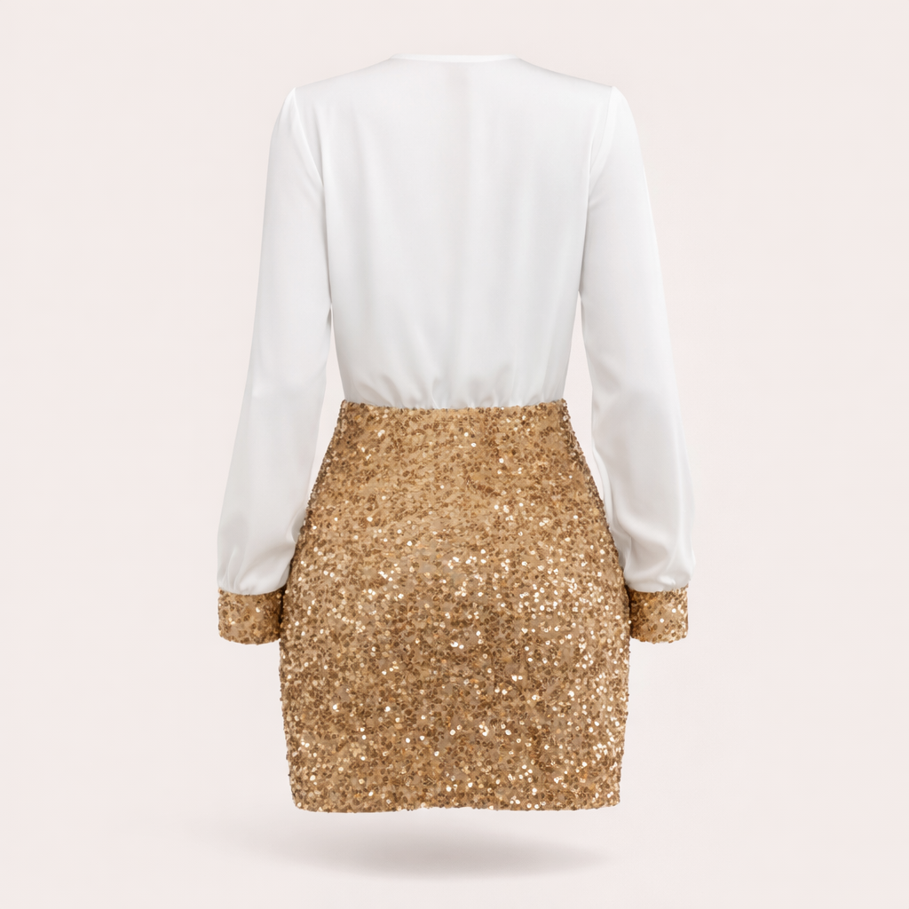Blouse Portefeuille Femme Minijupe à Paillettes Or