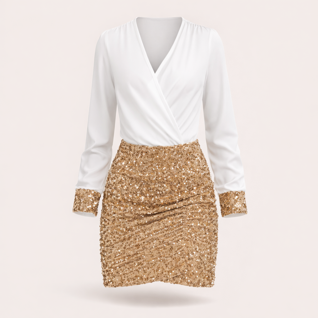 Blouse Portefeuille Femme Minijupe à Paillettes Or