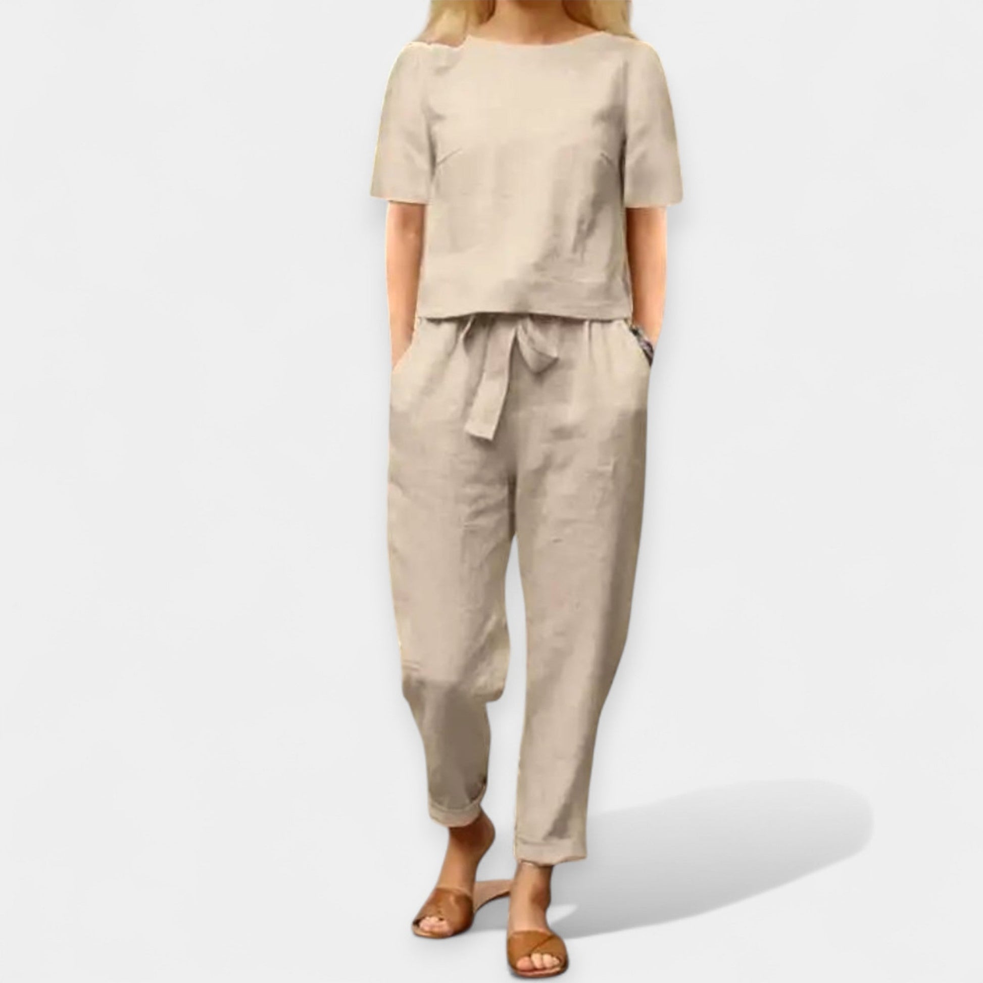 Ensemble Femme Élégant Bicolore Pantalon Large 0