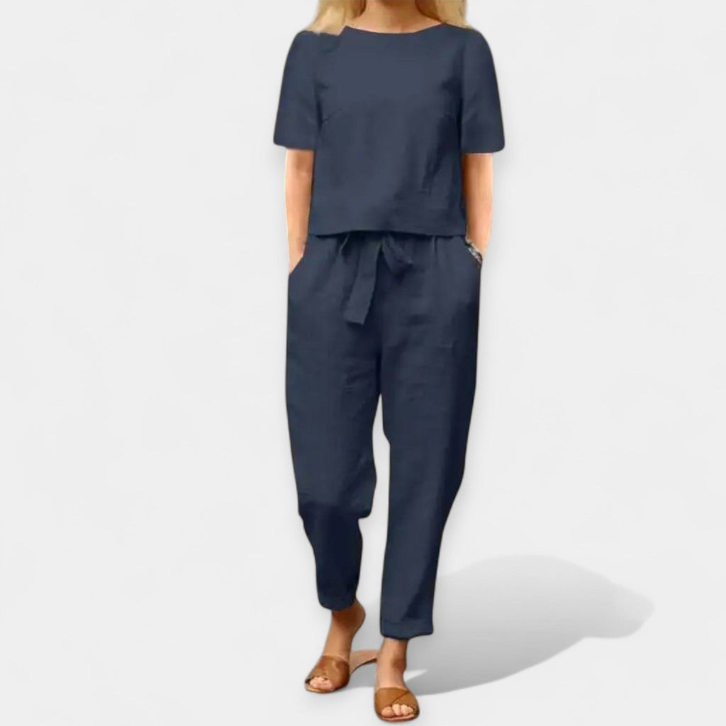 Ensemble Femme Élégant Bicolore Pantalon Large 1