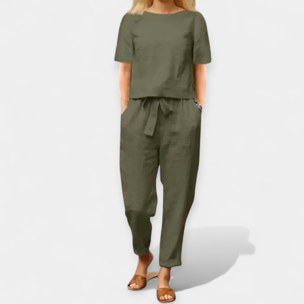 Ensemble Femme Élégant Bicolore Pantalon Large 3